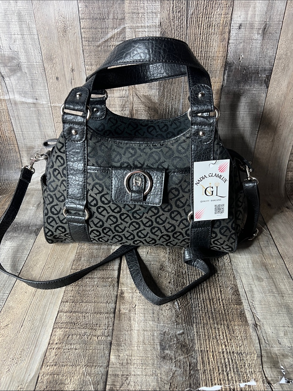 Etienne Aigner Faux Leather & Canvas Shoulder Bag